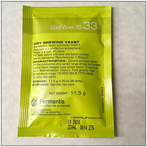 Fermentis: Safale S-33 Dry Brewing Yeast